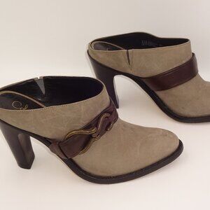 Cole Haan Nike Air Tantivy Gray Leather Heeled Mules 8B 8 Heels Shoes D32544